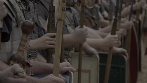 Group of Epic Armies Troop of Historical Gladiators in Uniform Going to War