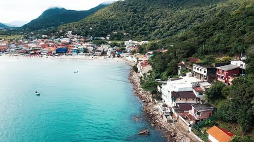 Sea Coast with Village Atlantic Ocean Coastline on the South of Brazil Pantano Do Sul