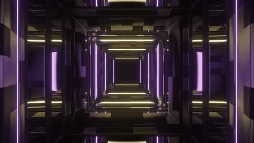 Light Purple And Yellow Neon Mirror Corridor Background Vj Loop In 4K