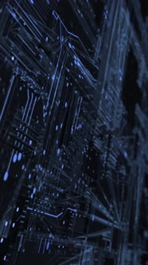 Vertical Video Aerial View of Animated Circuit Board