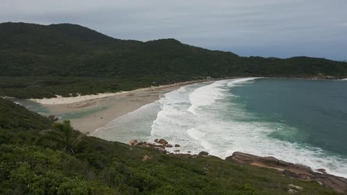 Aerial View of Praia De Naufragados Beach in Florianopolis Brazil