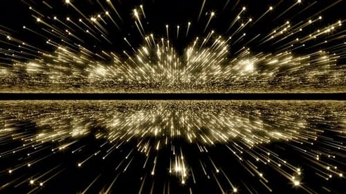 Golden Sparkling Particles Expanding from Center with Reflection