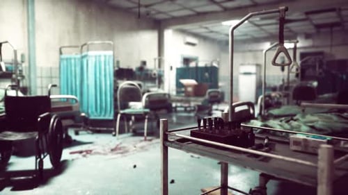 Abandoned Hospital Ward Filled with Decayed Medical Equipment and Debris