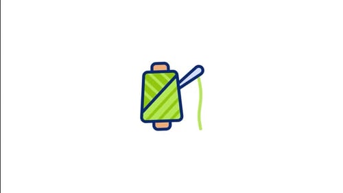 Animated Flat Design Sewing Thread and Needle Icon