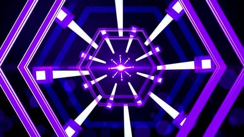 Experience a stunning journey through a futuristic hexagon tunnel with glowing neon lights