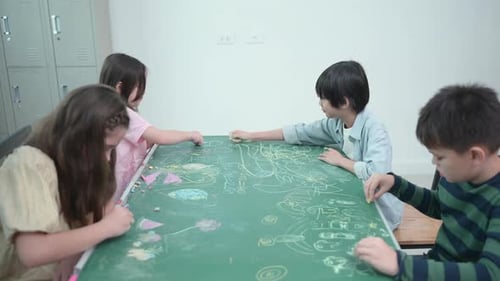A group of students from an international school With hours of fun learning by drawing picture