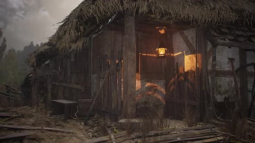 An Old Village with Wooden Dilapidated Houses