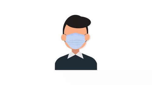 Animated Flat Design Icon of Person Wearing Face Mask
