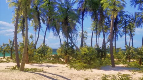 Ein tropischer Paradiesstrand mit Palmen und kristallblauem Meer