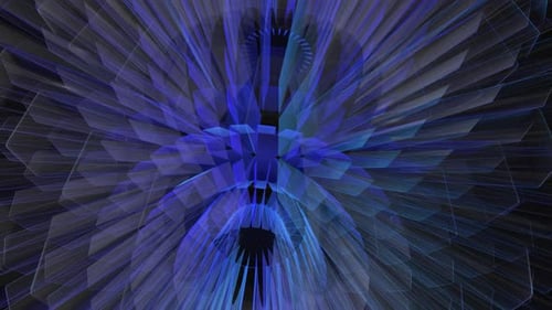 Moving abstract transparent shapes made of shiny hi-tech blue lines, looping video, 4k, 60 fps