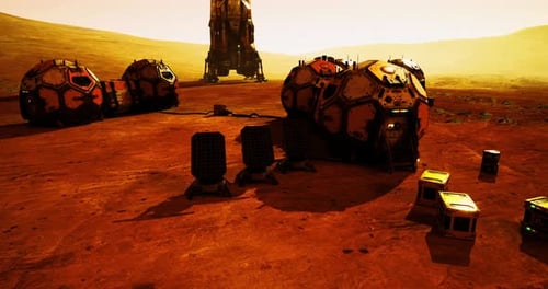 Animated Futuristic Colony on Martian Desert Landscape