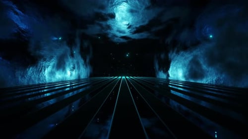Lignes lumineuses rouges fluo futuristes, tunnel de science-fiction, couloir, nuage spatial, art numérique