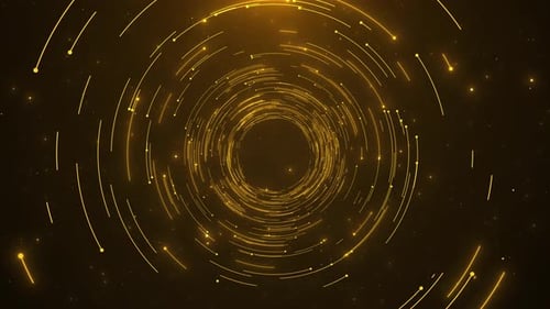 Beautiful luxury golden particles glitter spiral rotation. flying through tunnel sparkling stardust