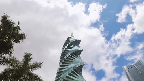 Sunny day with a panoramic view of a modern building