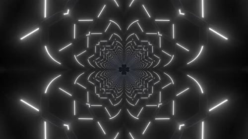 Dynamic geometric tunnel with bright neon lights for futuristic design