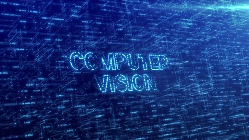 Computer Vision Concept Over Blue Futuristic Technology Network with Digital Cyberspace Background