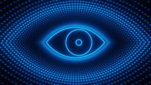 Blue Neon Eye Digital Tunnel Loop Background