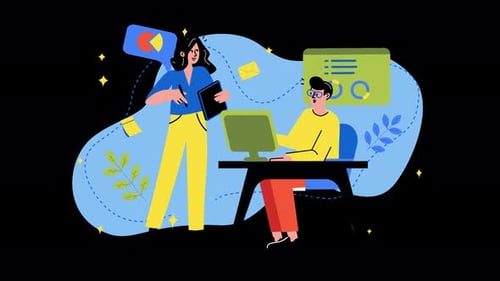 Bürozusammenarbeit mit einer Frau und einem Mann am Computer
