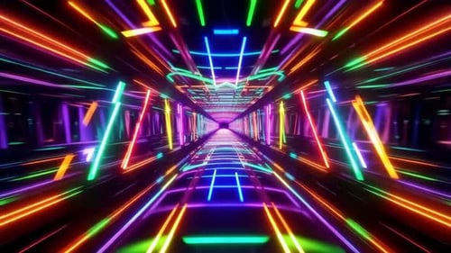 Cyberpunk synthwave neon grid tunnel loop