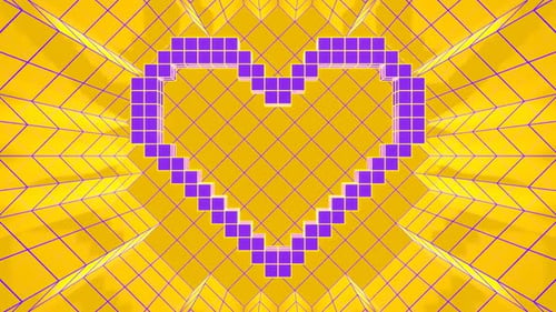 Purple And Gold Pixel Heart Background Vj Loop In HD
