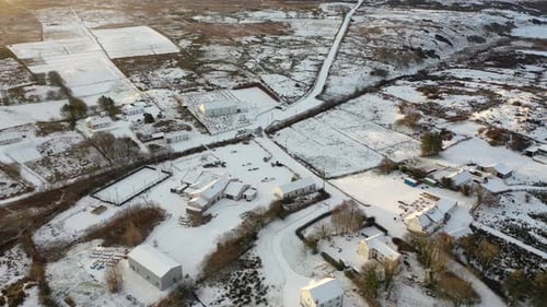 Aerial View of a Snow Covered Kilclooney By Portnoo Ireland