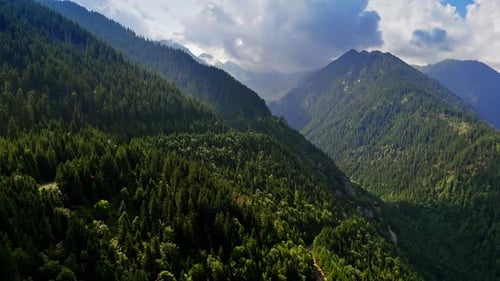 Mountain forest views. Lush green mountains stretch across the landscape under a cloudy sky