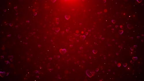 Floating Neon Hearts with Sparkling Particles Background