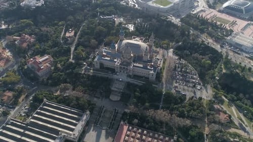 Fly Above Barcelona museum Nacional d'art de Catalunya, Spain