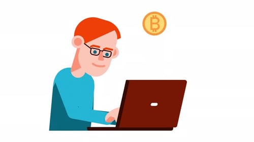 Freelancer works on their laptop, earning cryptocurrency
