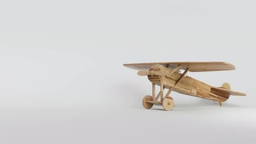Wooden Toy BiPlane with Spinning Propeller 3D Animation Loop