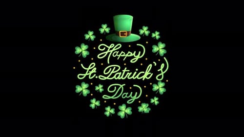 Animierter grüner Farbverlauf Fröhlichen St. Patrick's Day mit grünem Hut und Kleeblatt