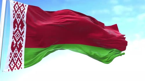 Realistic Belarus Flag Waving in the Wind against a Blue Sky