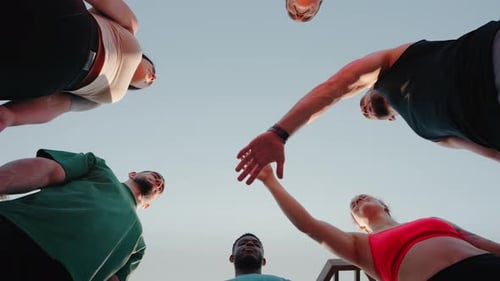 Sportive People Make Gesture of Unity Standing in Circle