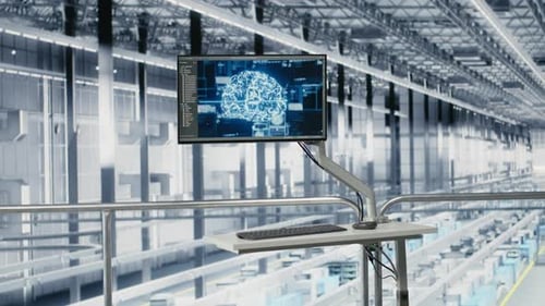 Isolierter Bildschirmmonitor in der intelligenten Fabrik für die Produktion leerer Mikrochips