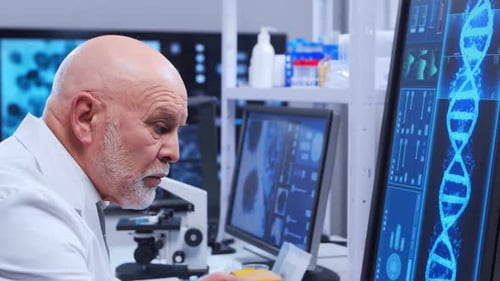 Scientist Working in Bright Laboratory With Microscope