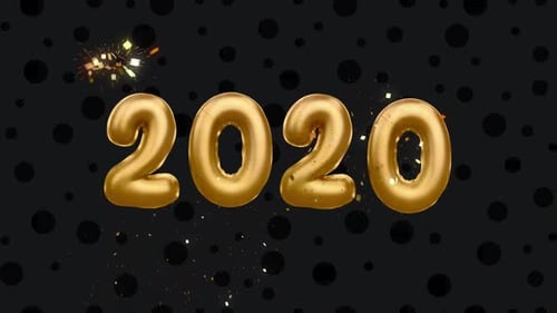 2020 New Year animation with gold balloons and sparks