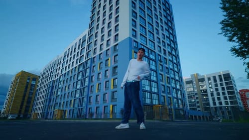 Street Dance Performance In City Portrait Of Young Male Dancer Performing HipHop And Breakdance