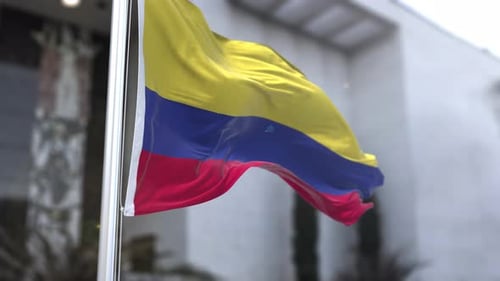 Realistic Waving Colombian Flag on a Flagpole