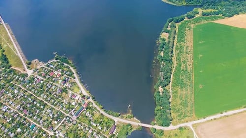 Country river landscape. Rural nature river sky clouds landscape