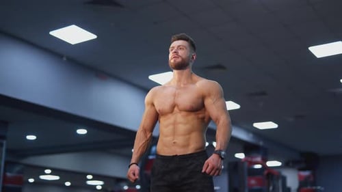 Man with Muscular Body in Fitness Center