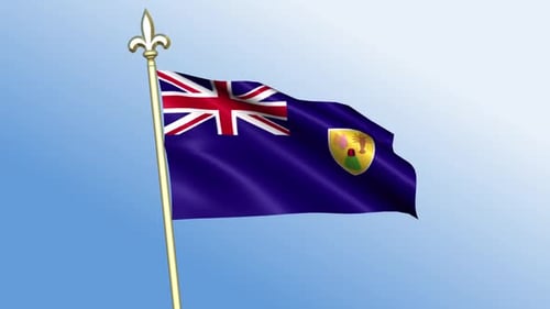 Turks and Caicos Islands Flag Waving Animation on Gold Pole