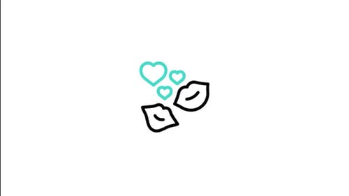 Minimalist Animated Kiss Icon with Flying Hearts