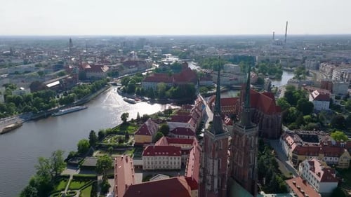 Wrocław Old Town. 4k aerial footage