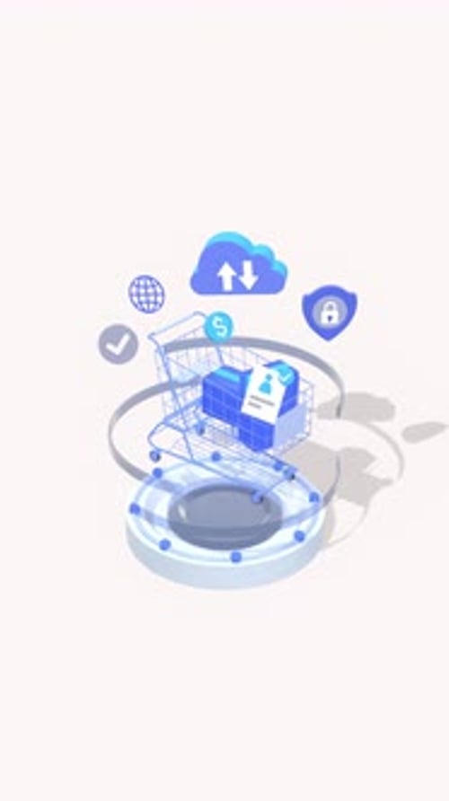 Modern Animated E-commerce Shopping Cart and Digital Icons