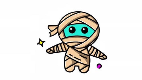 Animated Cute mummy character with a star and circle.