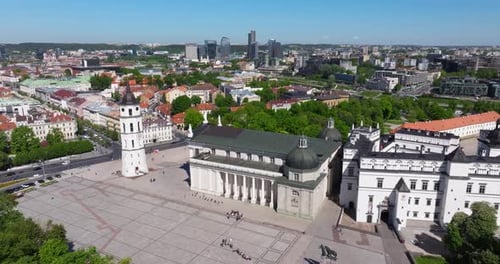 Cathedral Square, Vilnius, Lithuania - Cinematic Forward Drone Shot