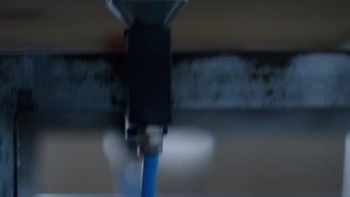 Closeup Machine Wires Parts Moving Automated Warehouse System Producing. Close Up Modern Storehou...