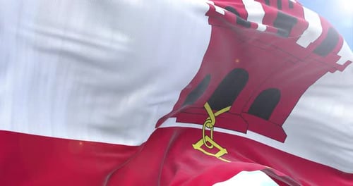 Realistic Gibraltar Flag Waving Seamless Loop with Blue Sky