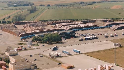 Aerial View of Wood Processing Factory in Rural Setting