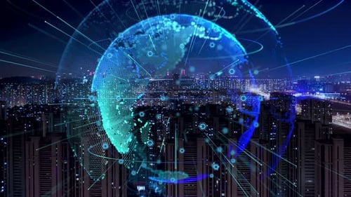 smart Connected city skyline. Futuristic network concept, city Technology